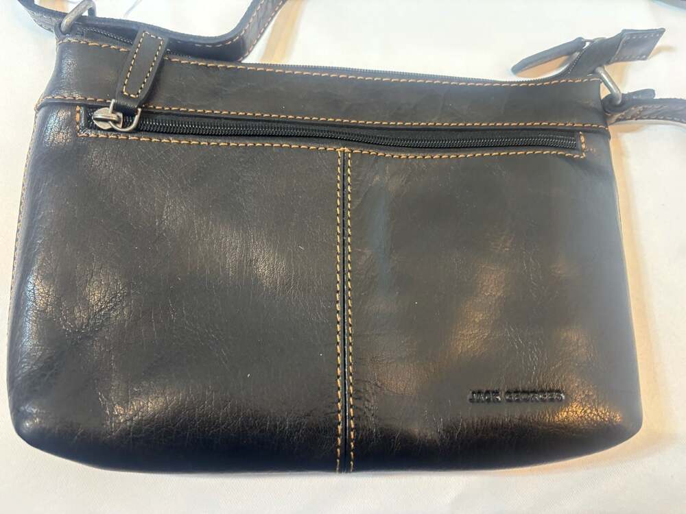 jack georges voyager mini city black leather crossbody purse